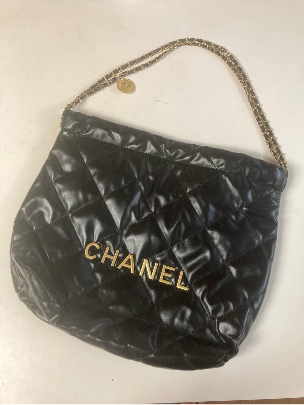 Quilted Black Faux Leather Chain Bag